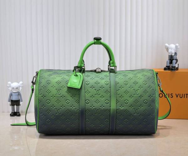 Louis Vuitton Taurillon Leather Green Blue Illusion Monogram Keepall Bandoulière 50 Bag