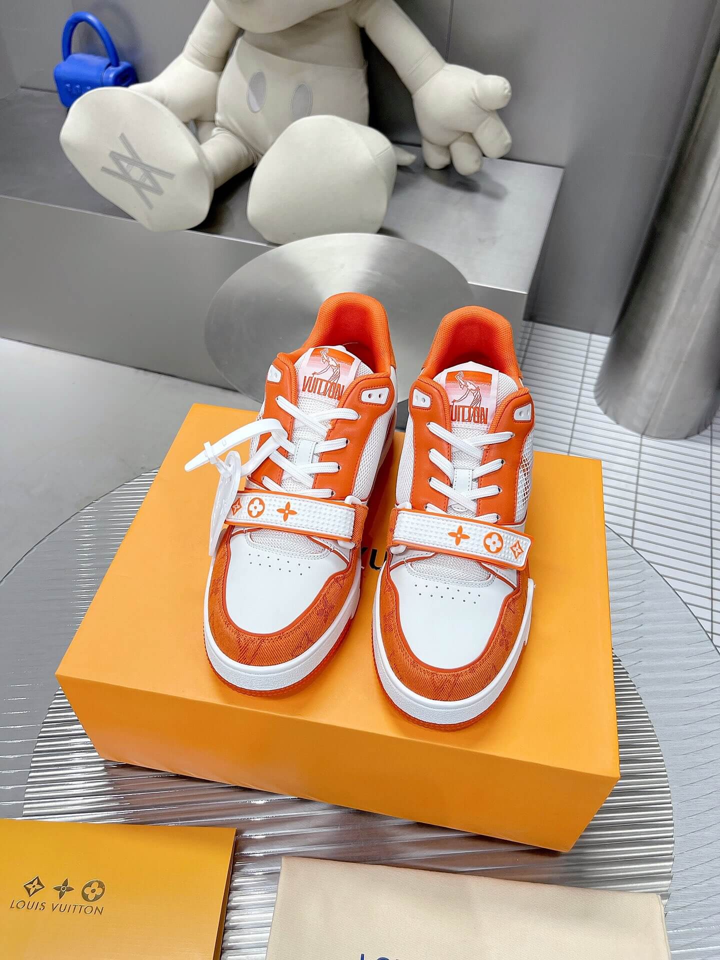 Louis Vuitton LV Mesh Mid-Top Trainer Sneaker in Orange - Image 9
