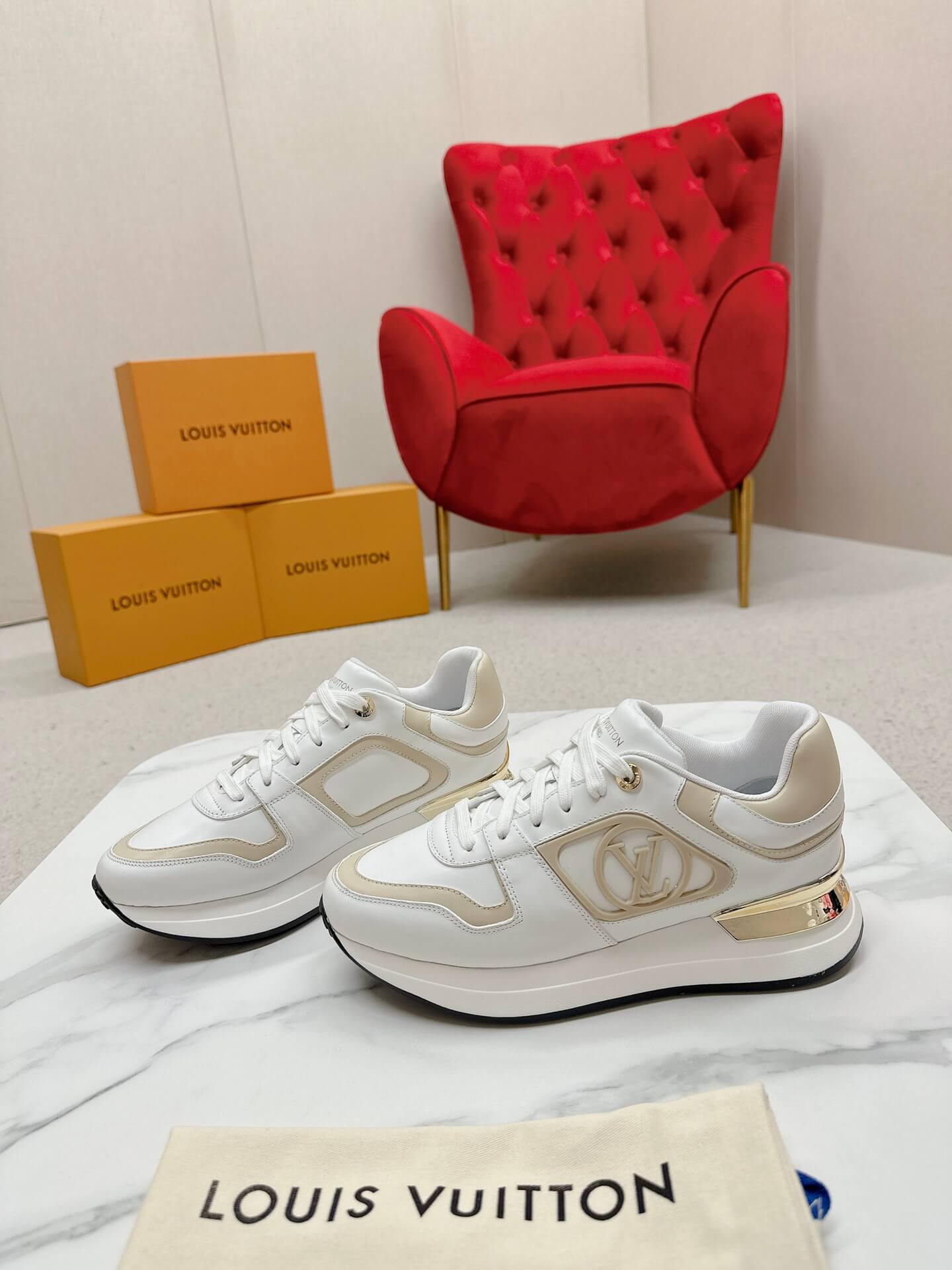 Louis Vuitton Neo Run Away Sneaker in White/Beige