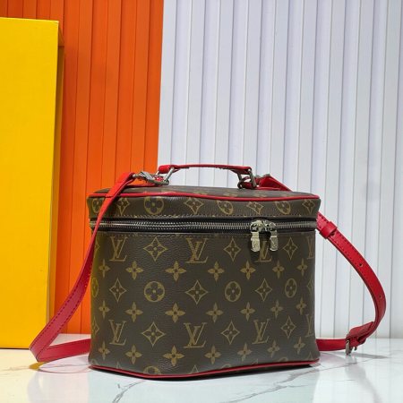 Louis Vuitton Monogram Macassar Canvas Nice BB Vanity Case with Sari Red Details