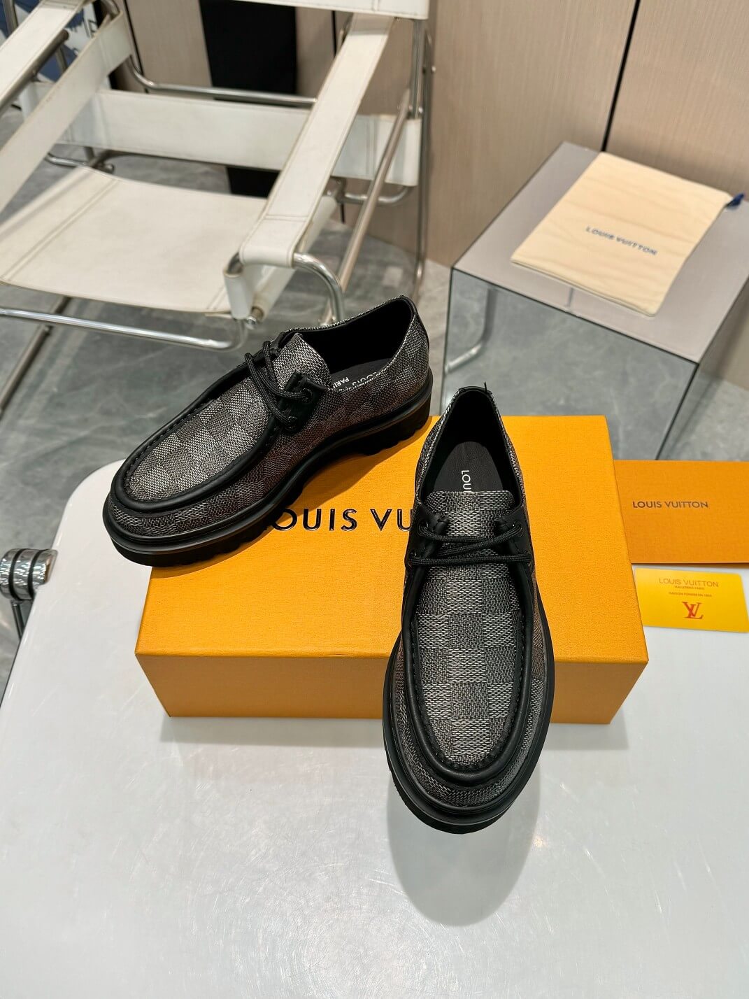Louis Vuitton Damier Grained Leather Ranger Derby Shoe in Graphite - Image 5