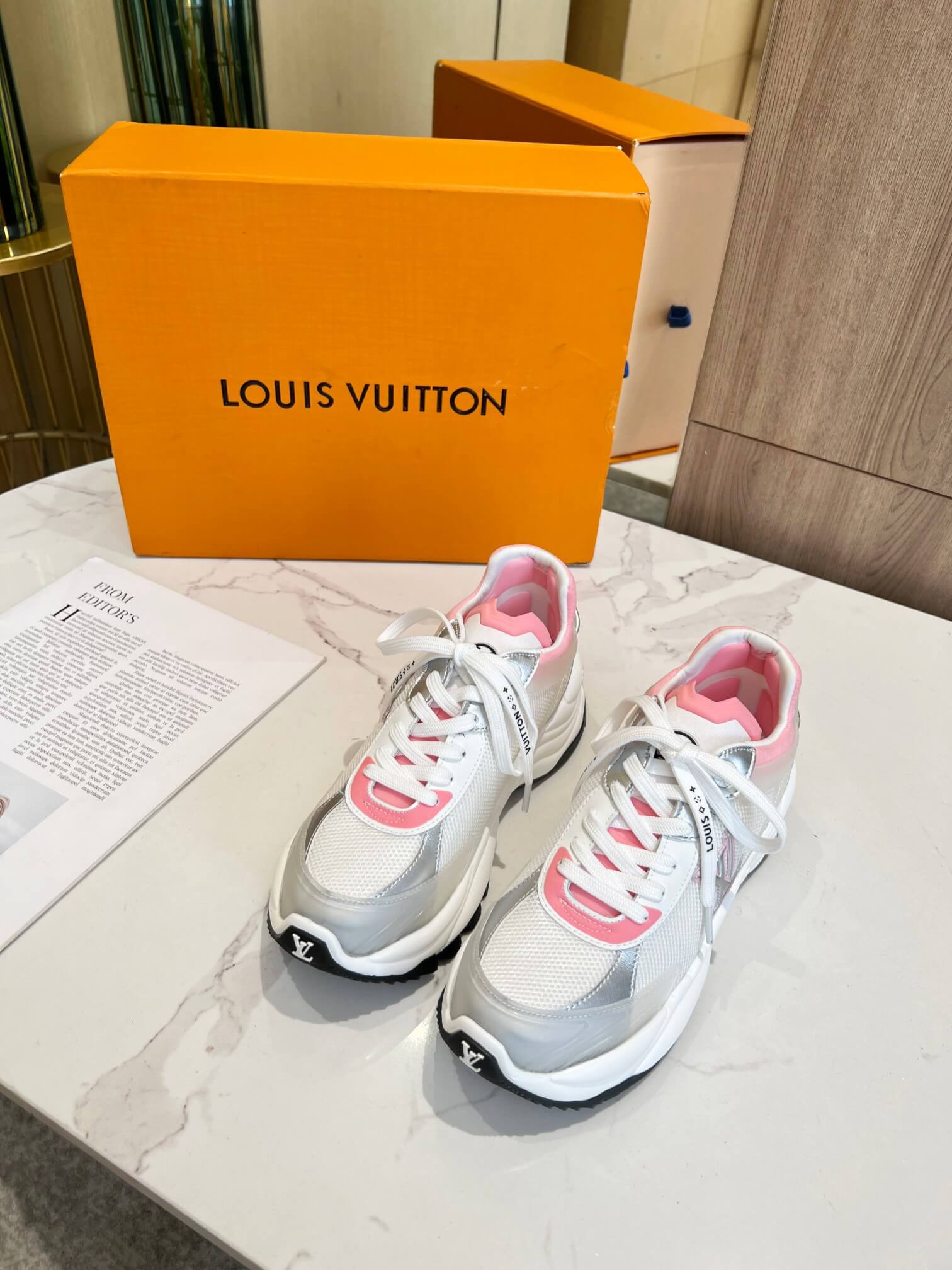 Louis Vuitton Run 55 Trainers in White/Pink - Image 3