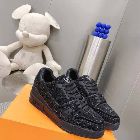 Louis Vuitton LV Crystal-Encrusted Trainer Sneaker in Black