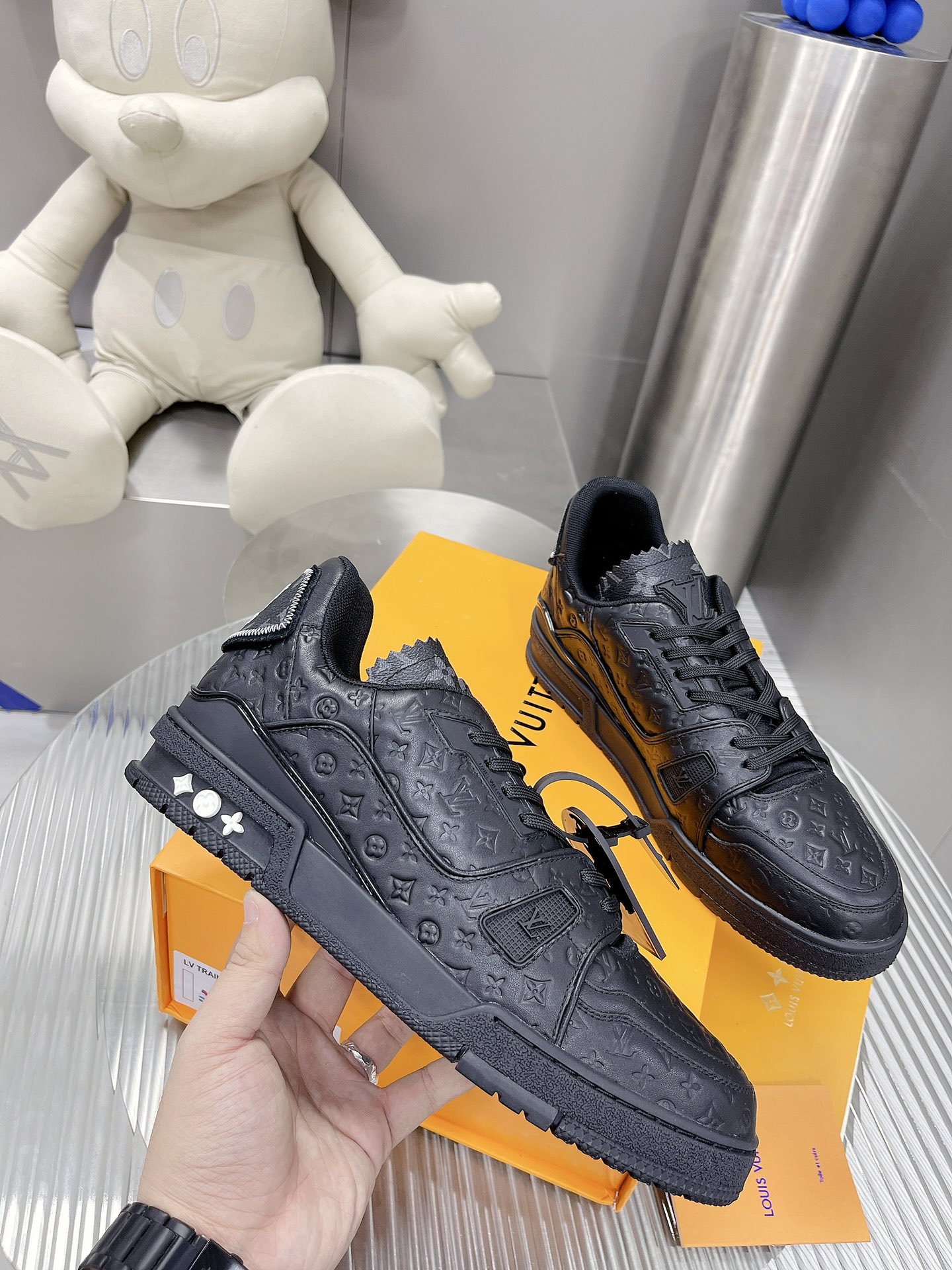 Louis Vuitton LV Trainer Sneaker in Black Monogram Leather - Image 8