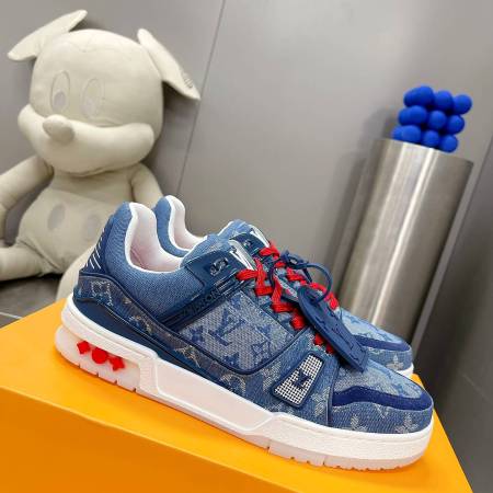 Louis Vuitton LV Trainer Sneaker in Light Blue Monogram Denim