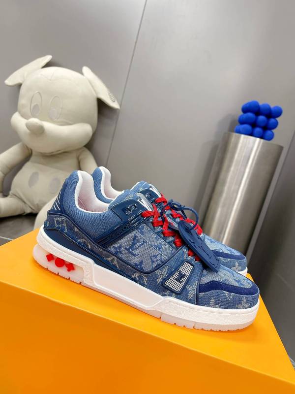 Louis Vuitton LV Trainer Sneaker in Light Blue Monogram Denim