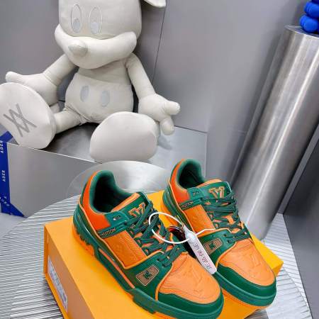 Louis Vuitton LV Trainer Sneaker in Orange/Green Leather