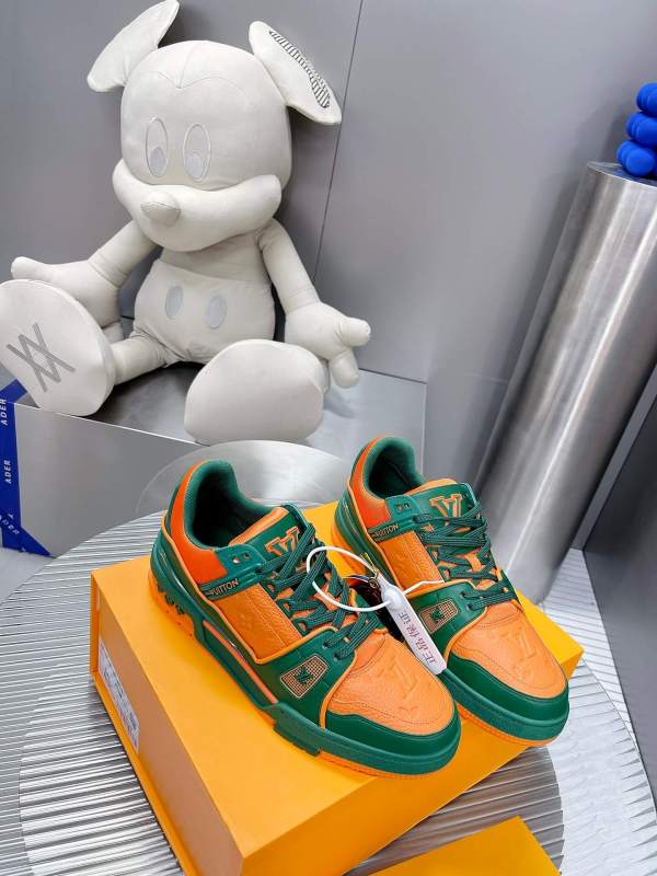 Louis Vuitton LV Trainer Sneaker in Orange/Green Leather