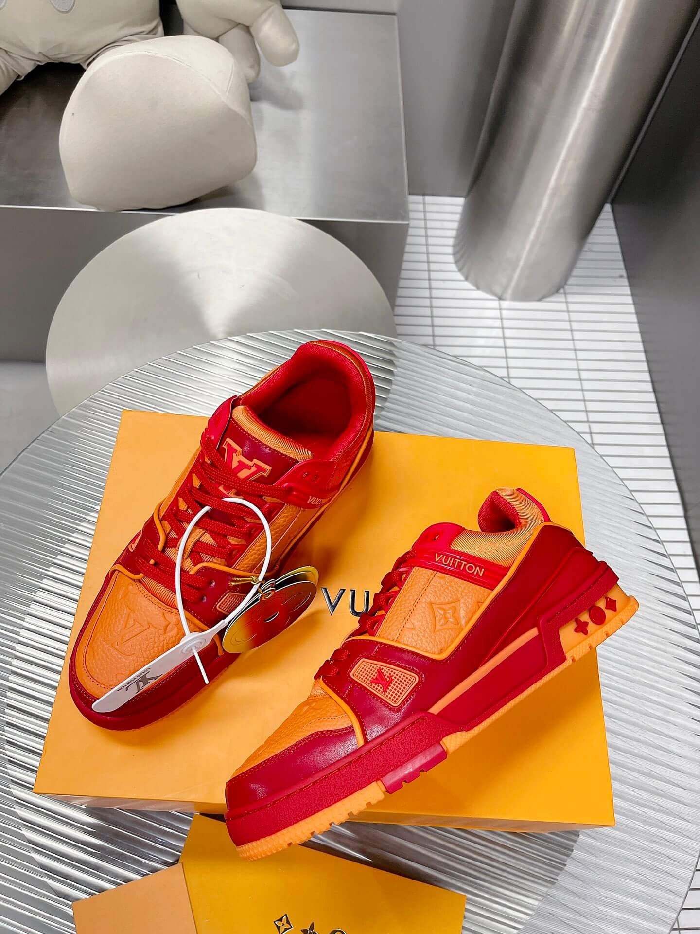 Louis Vuitton LV Trainer Sneaker in Orange/Red Leather - Image 5