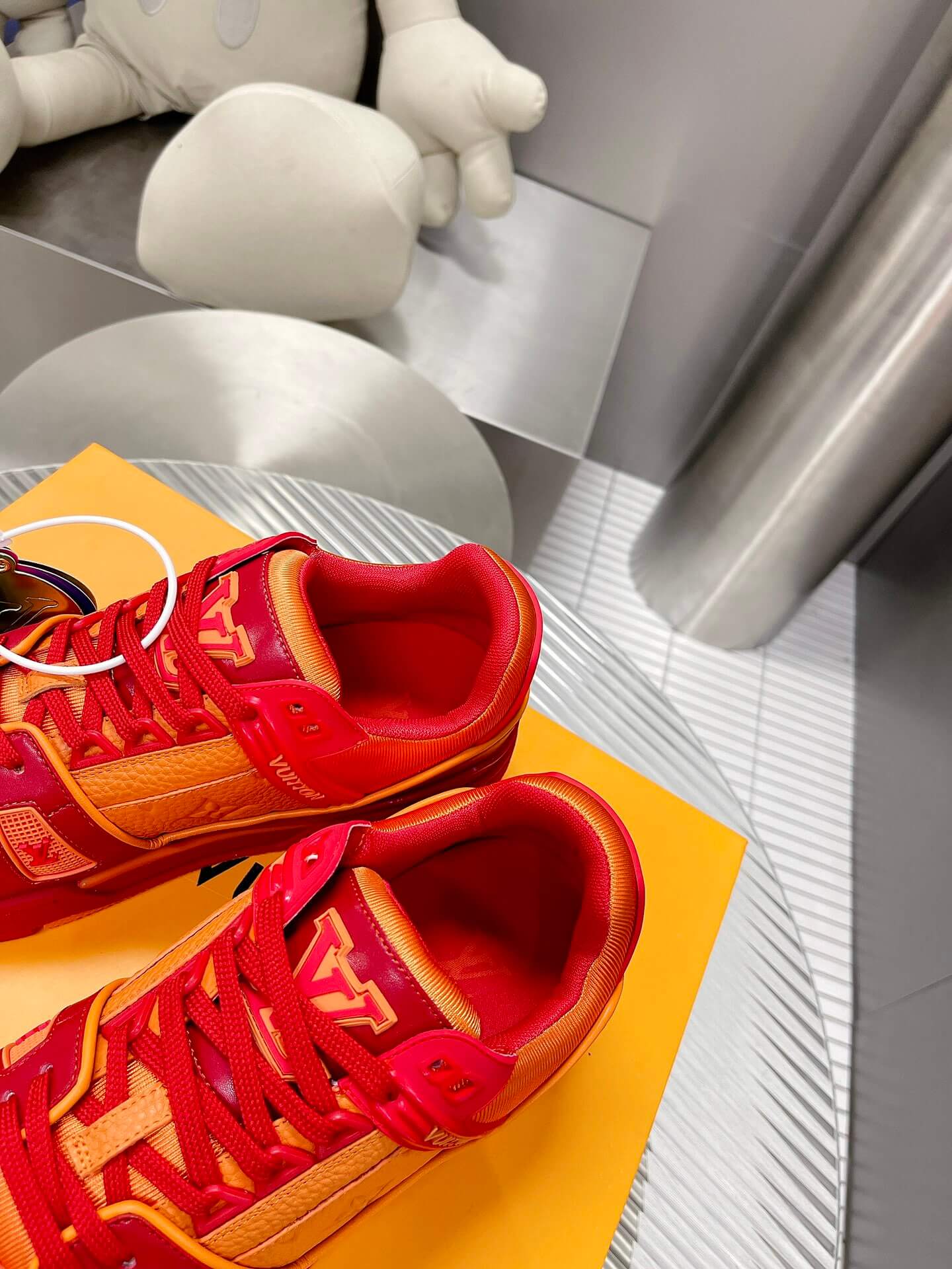 Louis Vuitton LV Trainer Sneaker in Orange/Red Leather - Image 3