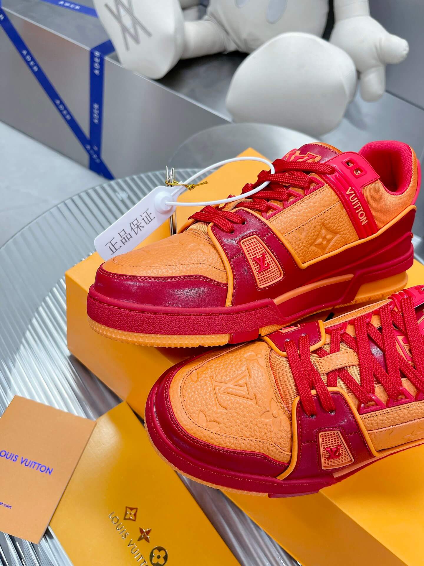 Louis Vuitton LV Trainer Sneaker in Orange/Red Leather - Image 2