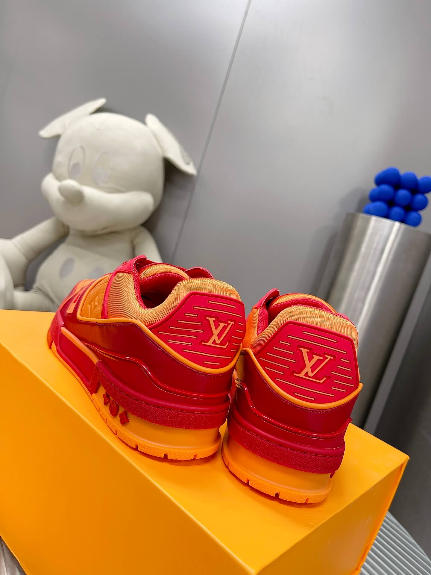 Louis Vuitton LV Trainer Sneaker in Orange/Red Leather - Image 6