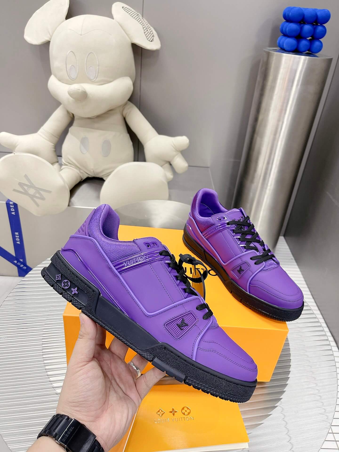 Louis Vuitton LV Trainer Sneaker in Purple/Black Leather - Image 8