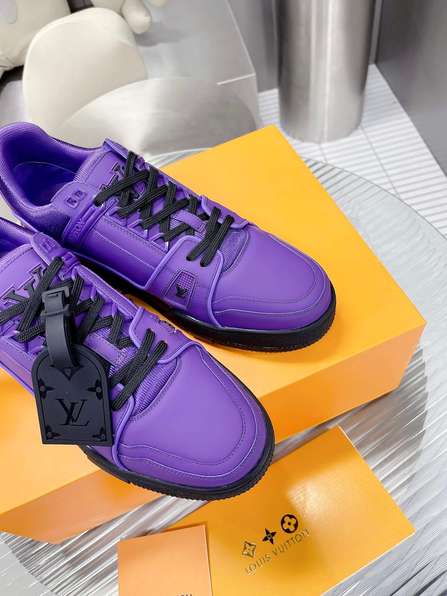Louis Vuitton LV Trainer Sneaker in Purple/Black Leather - Image 7