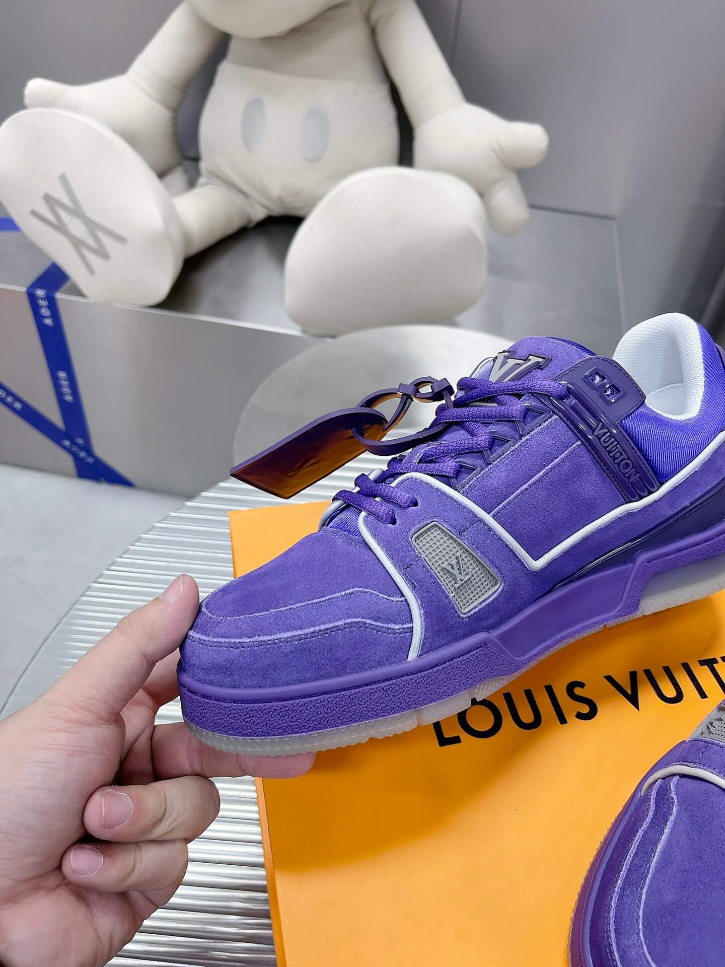 Louis Vuitton LV Trainer Sneaker in Purple Suede Leather - Image 6