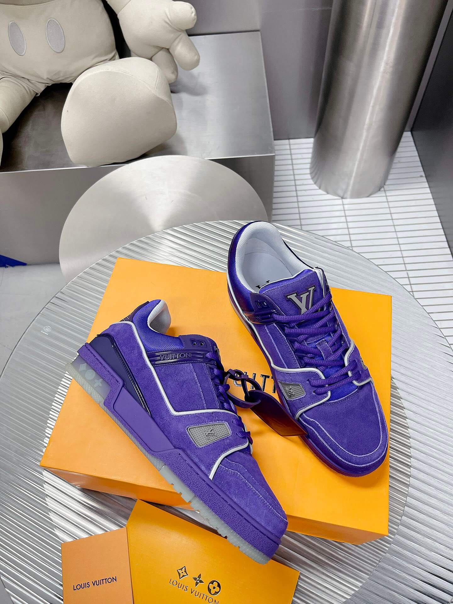 Louis Vuitton LV Trainer Sneaker in Purple Suede Leather - Image 4