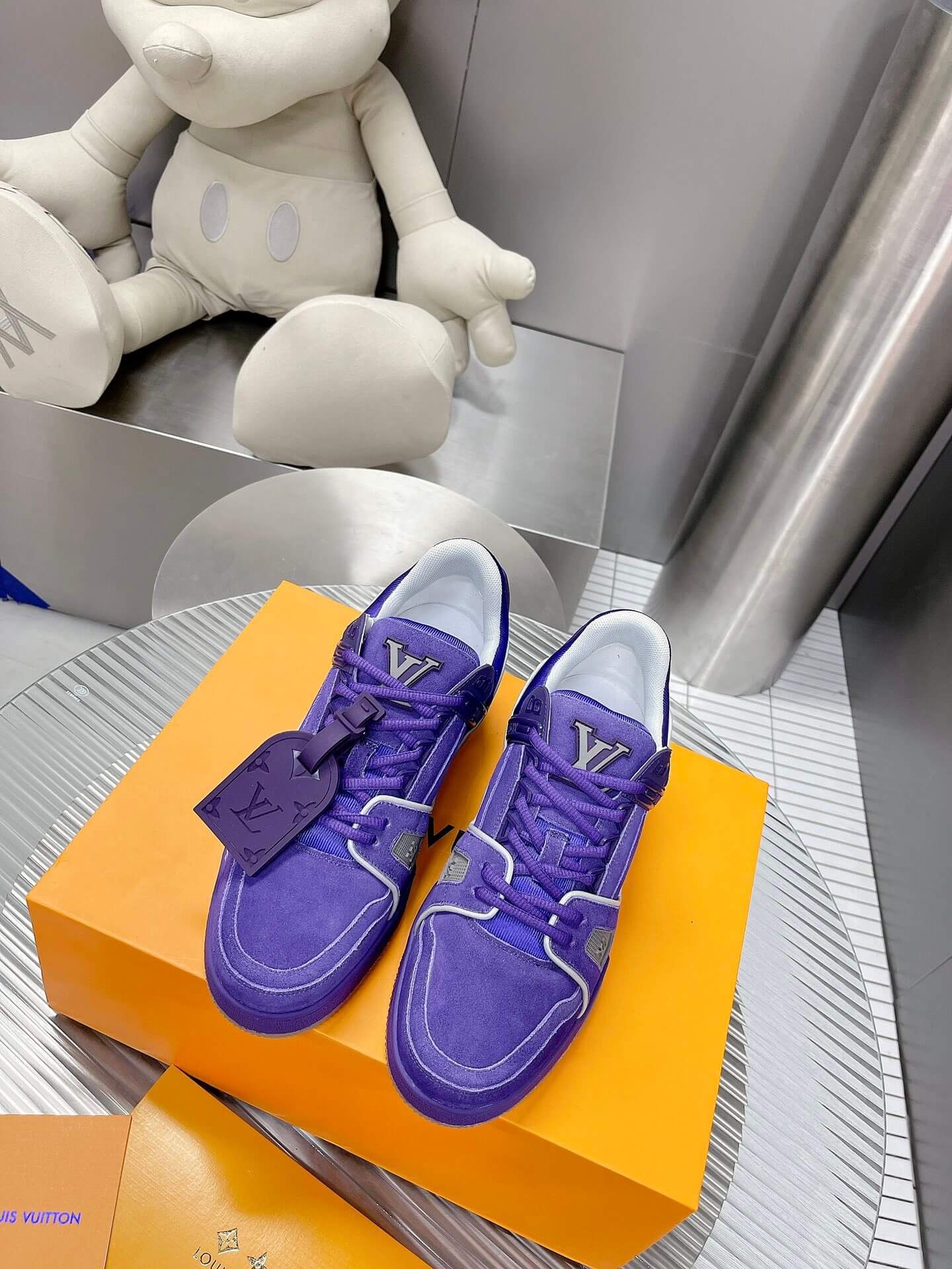 Louis Vuitton LV Trainer Sneaker in Purple Suede Leather - Image 3