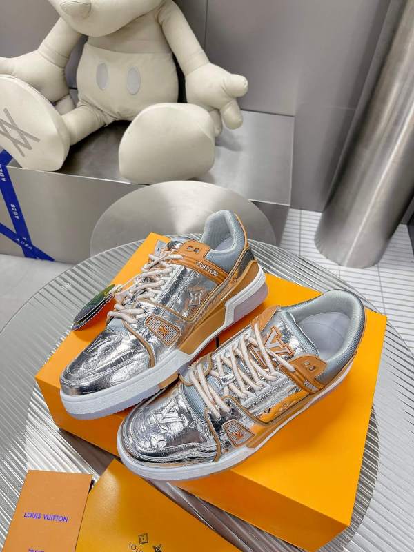 Louis Vuitton LV Trainer Sneaker in Silver/Orange