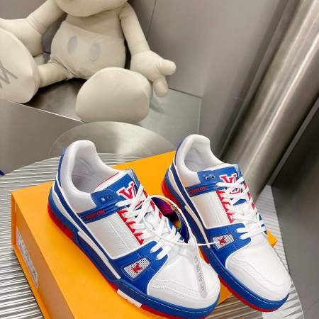 Louis Vuitton LV Trainer Sneaker in White/Blue/Red Leather
