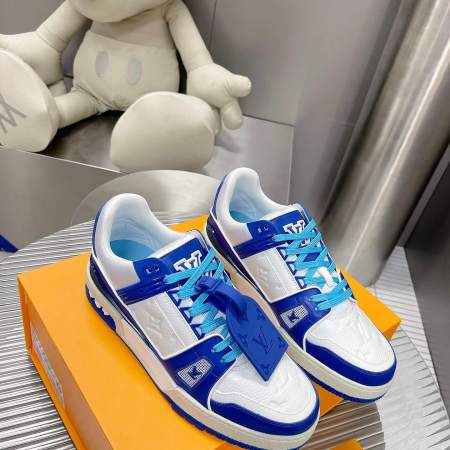 Louis Vuitton LV Trainer Sneaker in White/Blue Leather
