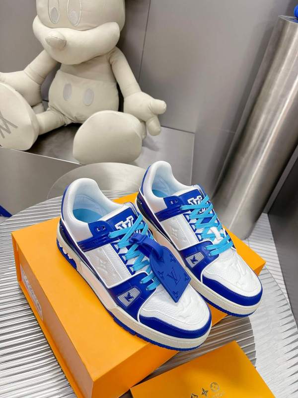 Louis Vuitton LV Trainer Sneaker in White/Blue Leather