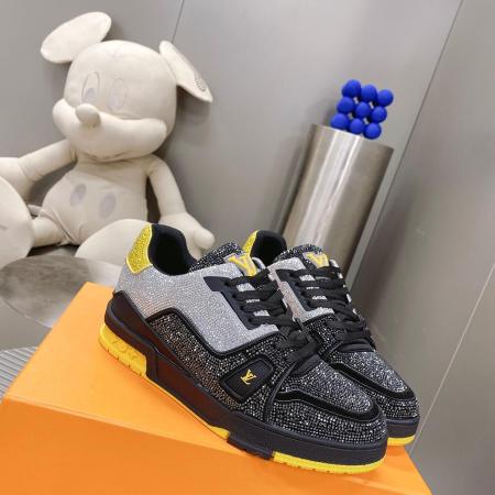 Louis Vuitton LV Crystal-Encrusted Trainer Sneaker in Black/Grey