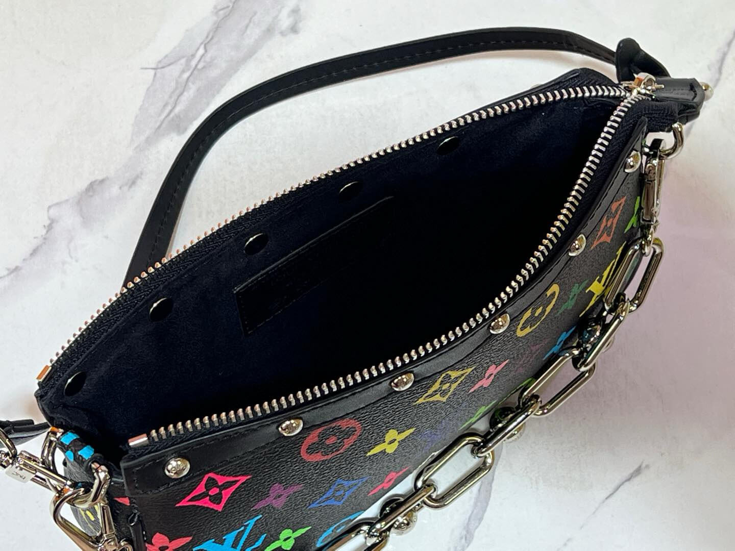 Louis Vuitton LV x Murakami TM Multicolored Monogram Canvas Black Pochette Accessoires - Image 4