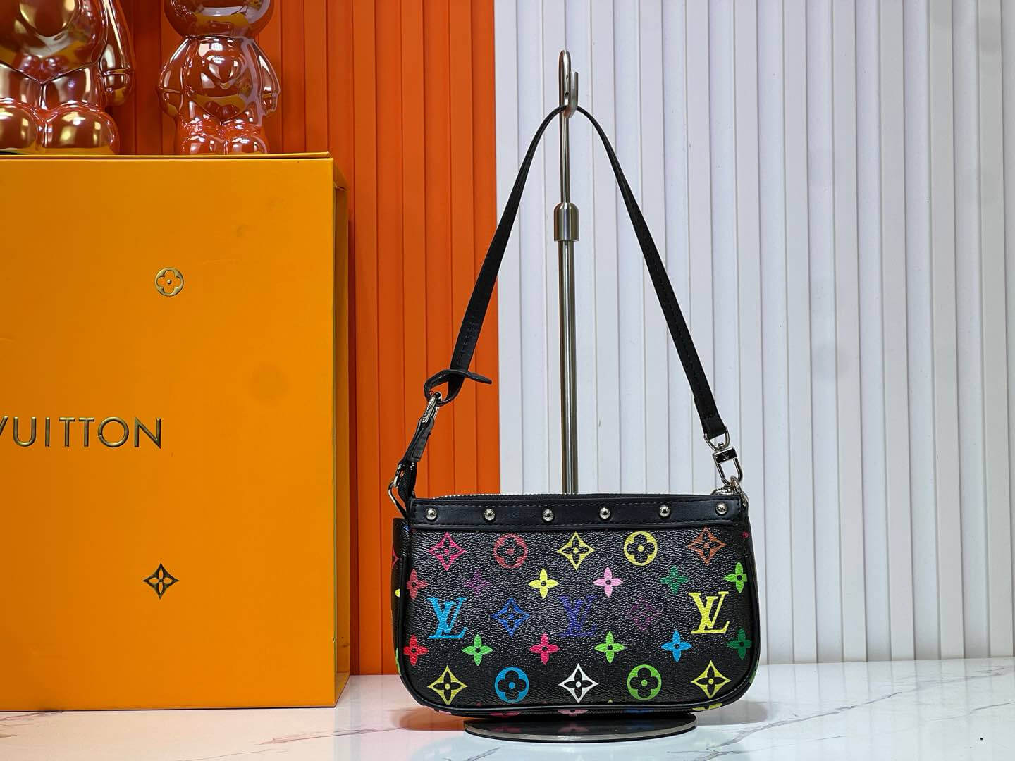 Louis Vuitton LV x Murakami TM Multicolored Monogram Canvas Black Pochette Accessoires - Image 3