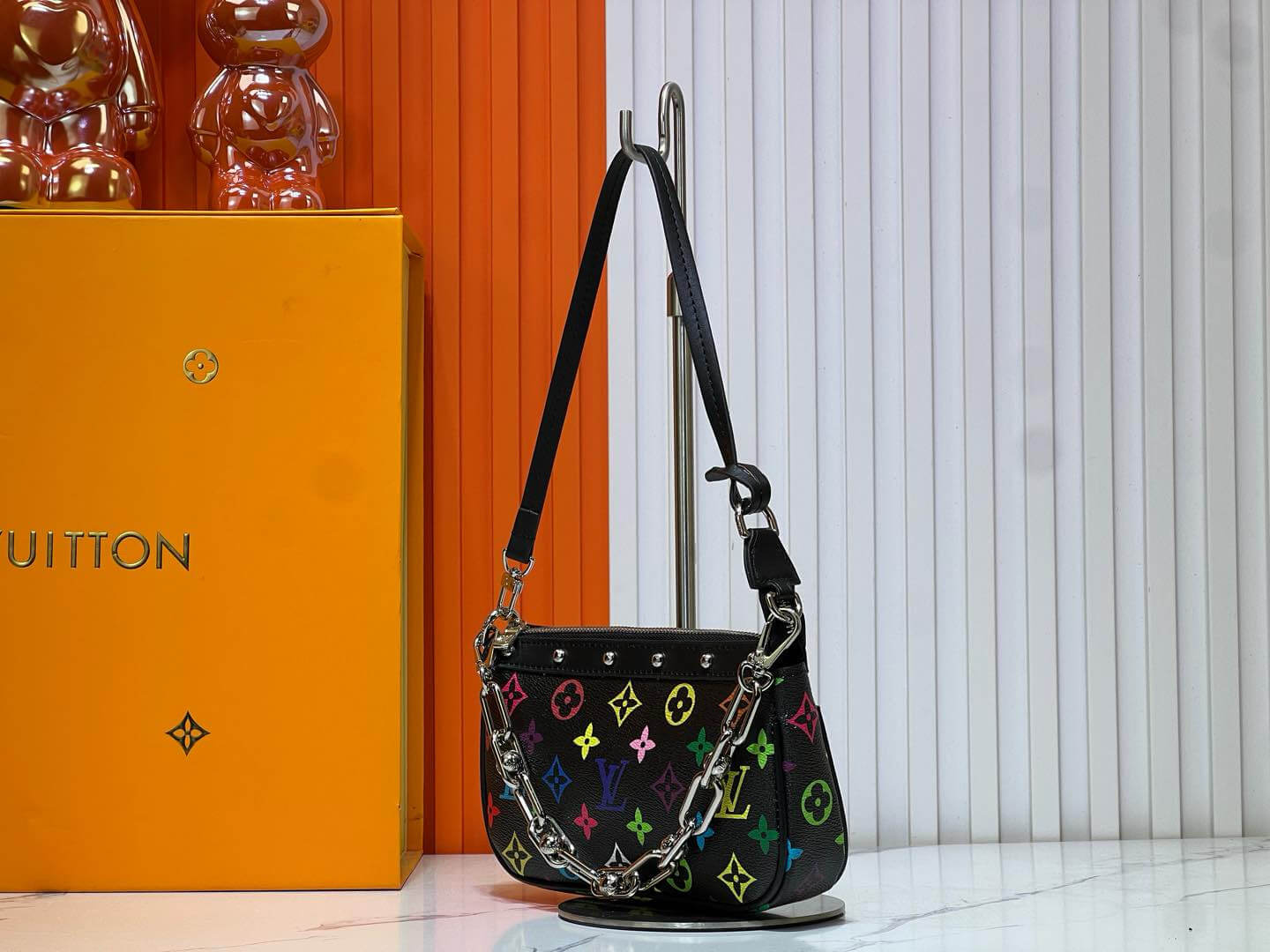 Louis Vuitton LV x Murakami TM Multicolored Monogram Canvas Black Pochette Accessoires - Image 5