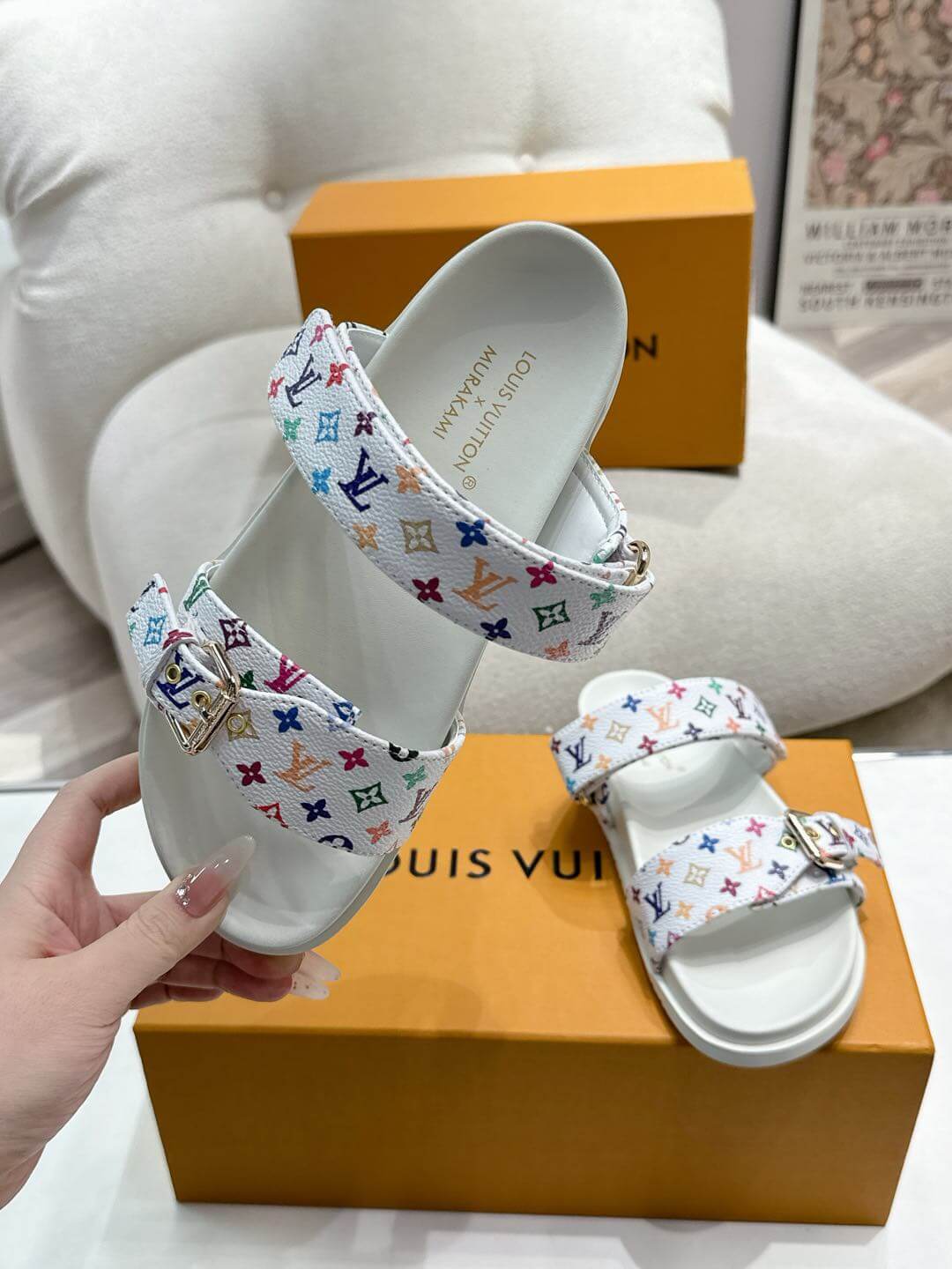 Louis Vuitton LV x Murakami TM Bom Dia Flat Comfort Mule in White - Image 9