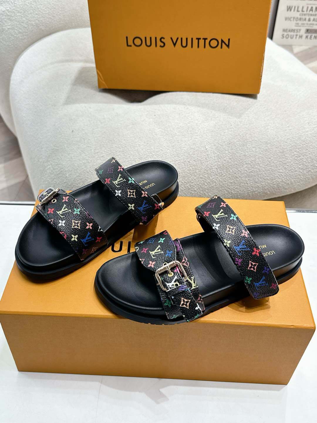 Louis Vuitton LV x Murakami TM Bom Dia Flat Comfort Mule in Noir