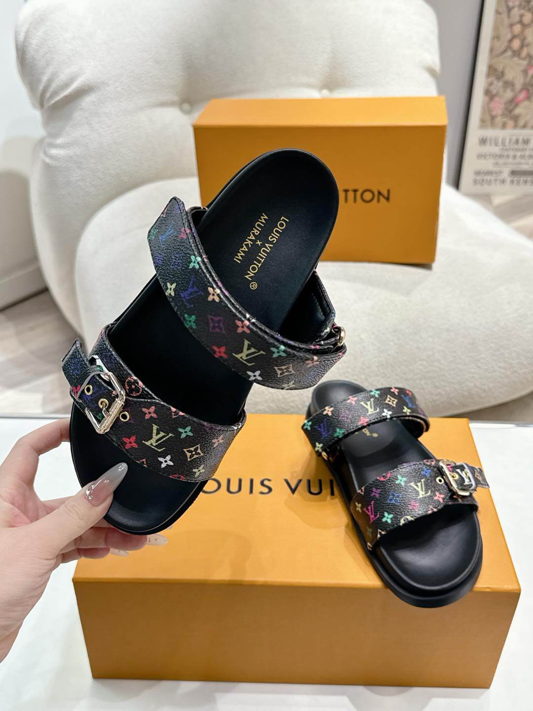 Louis Vuitton LV x Murakami TM Bom Dia Flat Comfort Mule in Noir - Image 8