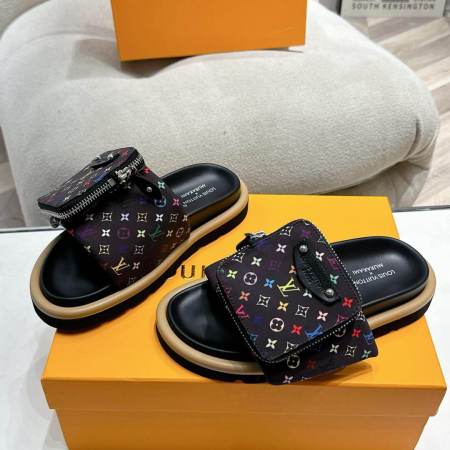 Louis Vuitton LV x Murakami TM Pool Pillow Flat Comfort Mule in Noir and Beige