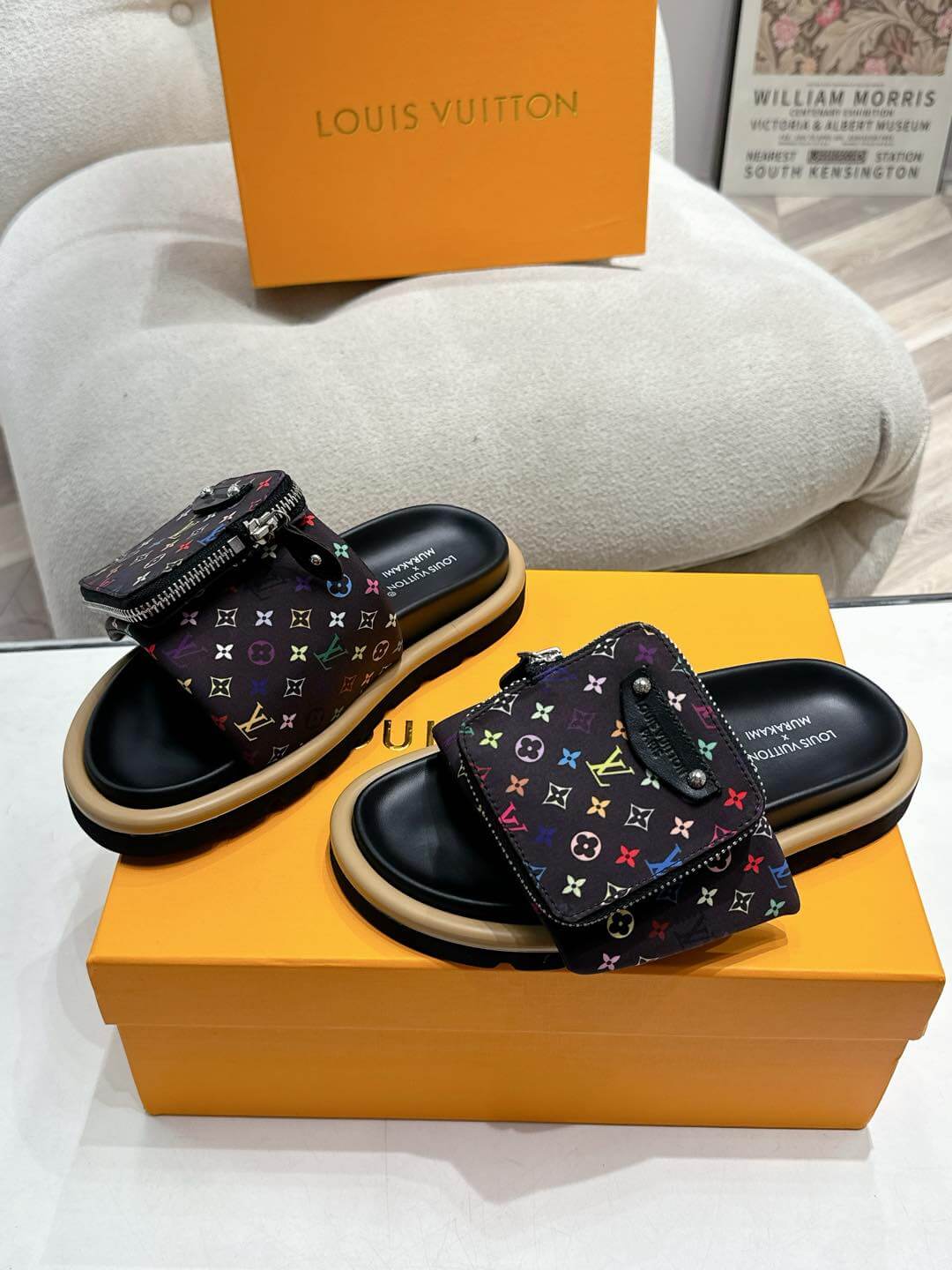 Louis Vuitton LV x Murakami TM Pool Pillow Flat Comfort Mule in Noir and Beige