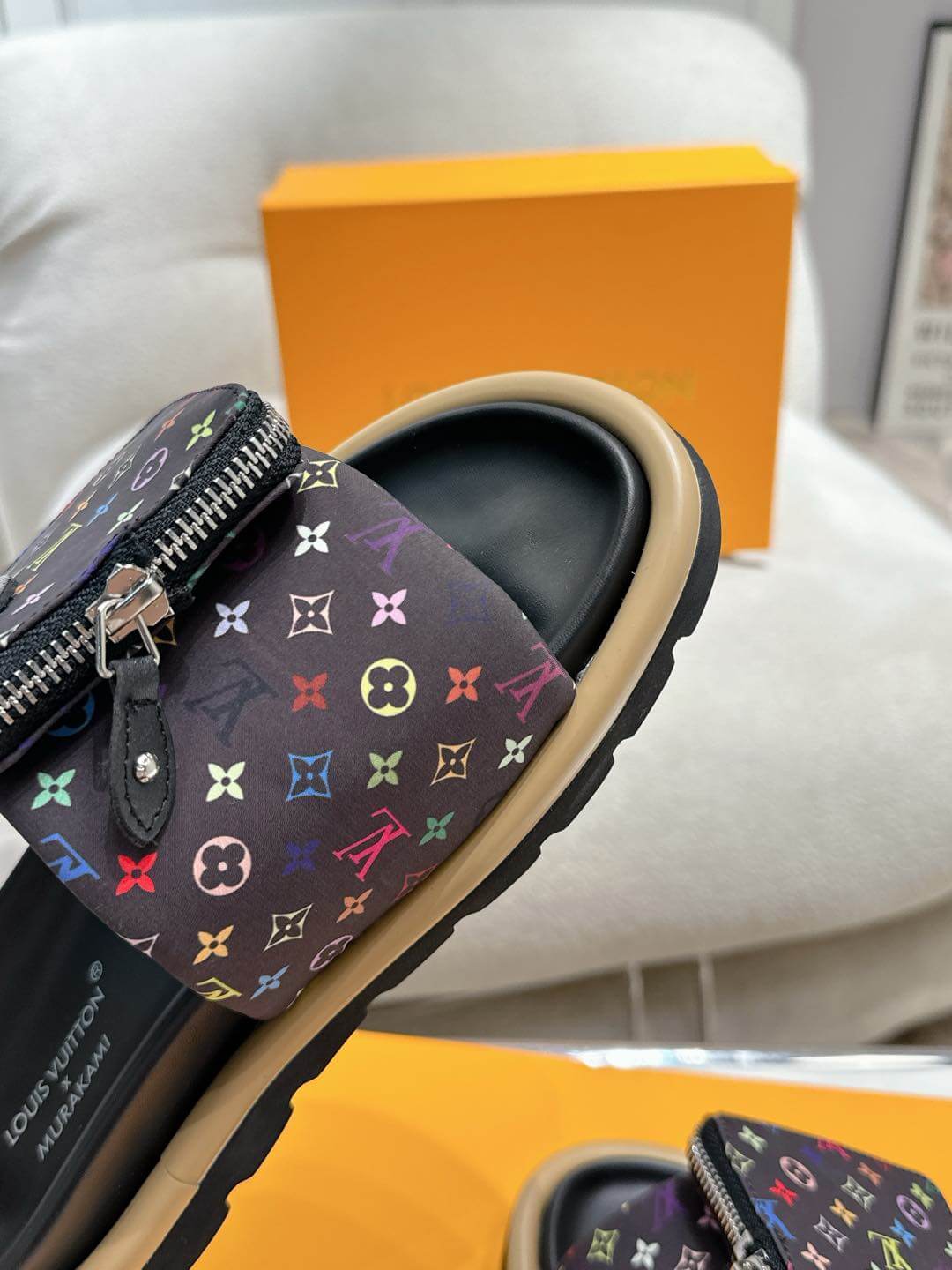 Louis Vuitton LV x Murakami TM Pool Pillow Flat Comfort Mule in Noir and Beige - Image 7