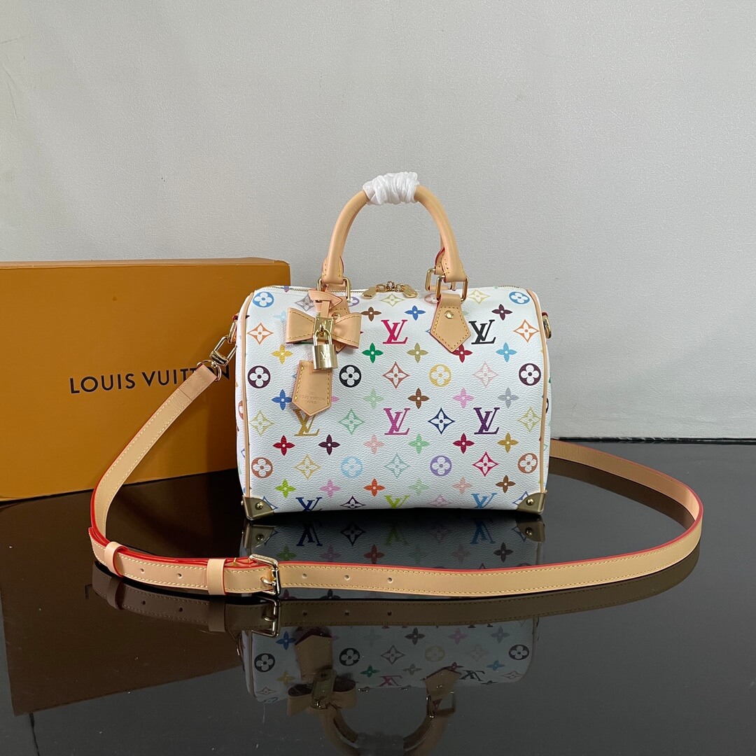 Louis Vuitton LV X Murakami TM Monogram White Canvas Speedy Bandouliere 25 Bag