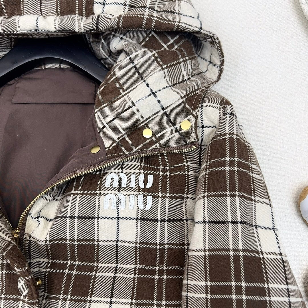 Miu Miu Check Hooded Blouson Jacket - Image 6