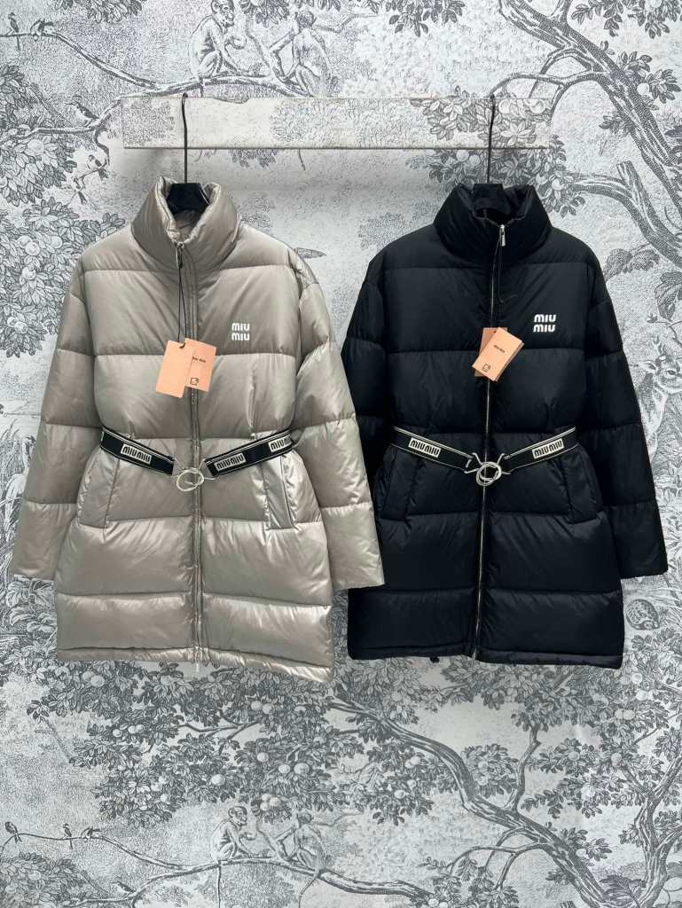Miu Miu Women's Long Down Jacket in Grey