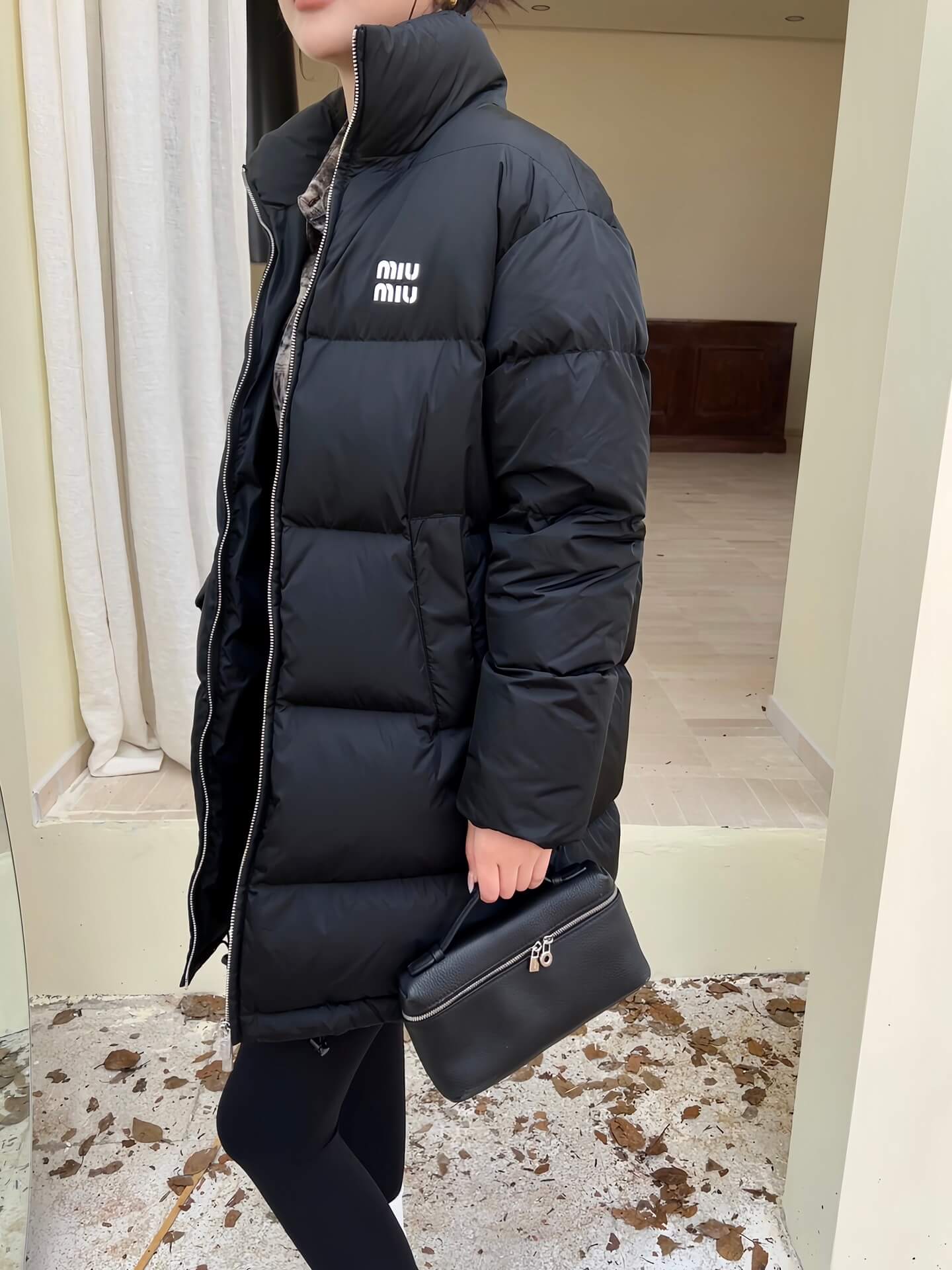 Miu Miu Women's Long Down Jacket in Black - Image 7