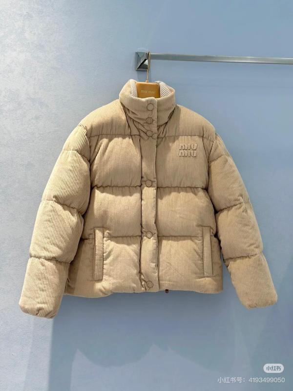 Miu Miu Sand Beige Medium-Weight Corduroy Down Jacket