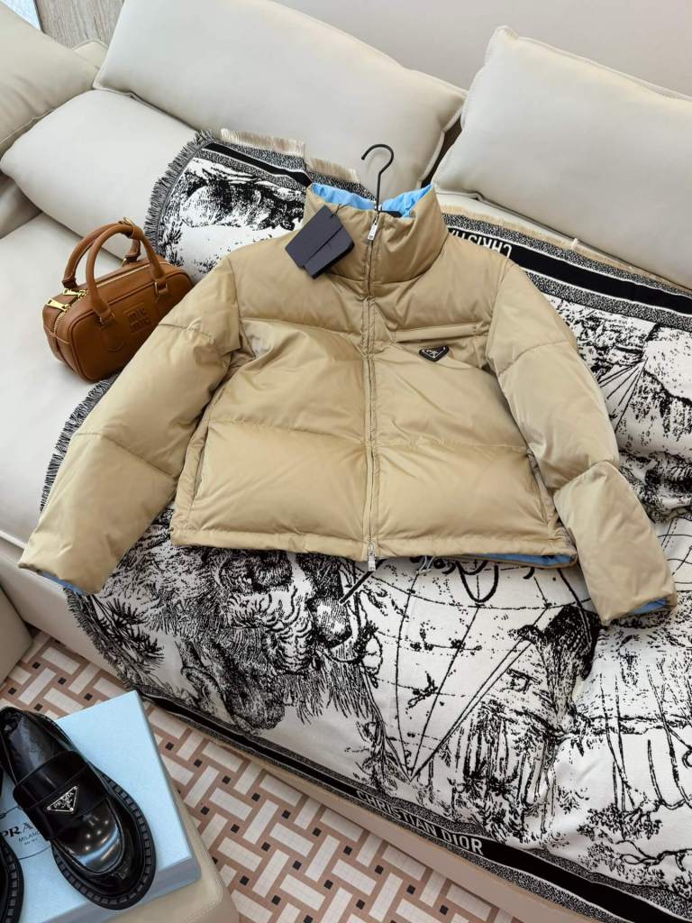 Prada Re-Nylon Down Jacket in Brown