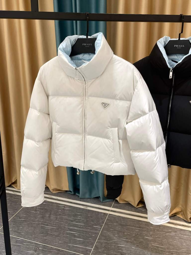 Prada Re-Nylon Cropped Down Jacket in White