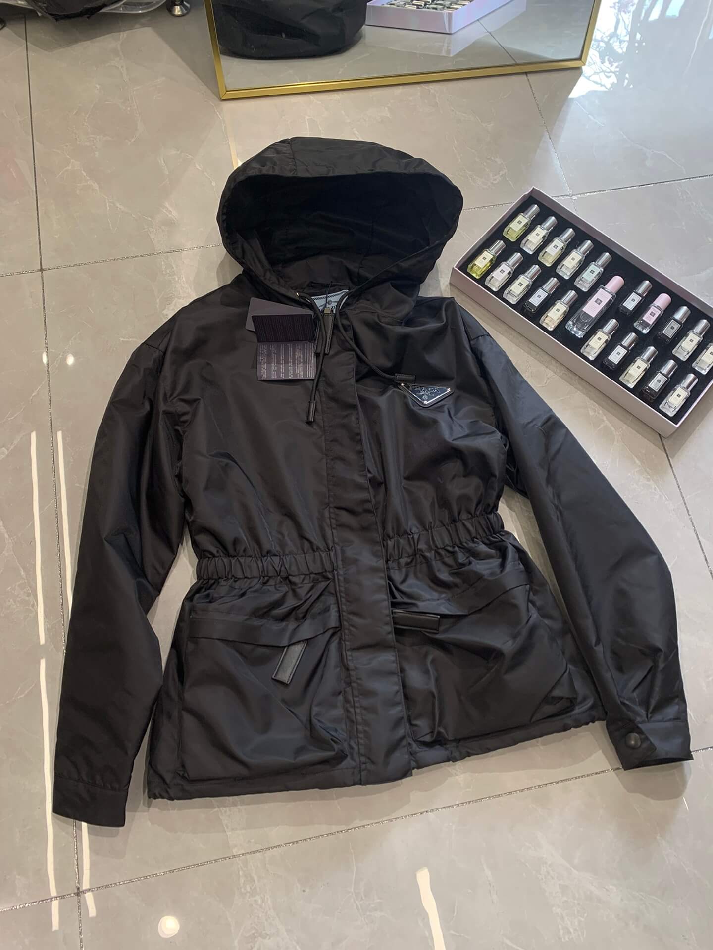 Prada Drawstring Black Hooded Jacket