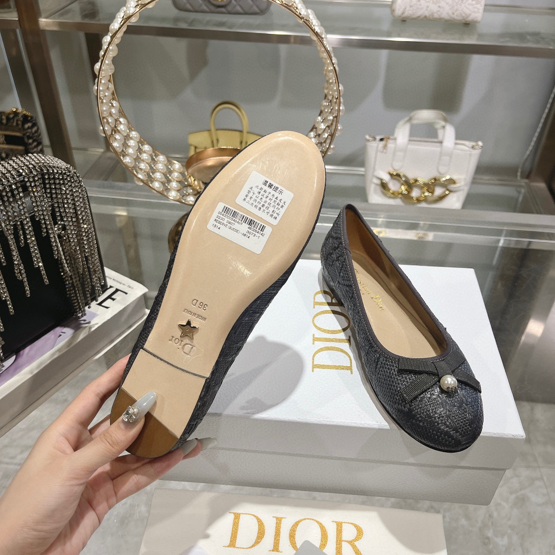 Christian Dior D-Joy in Black Cannage Embroidered Cotton Ballet Flats - Image 10