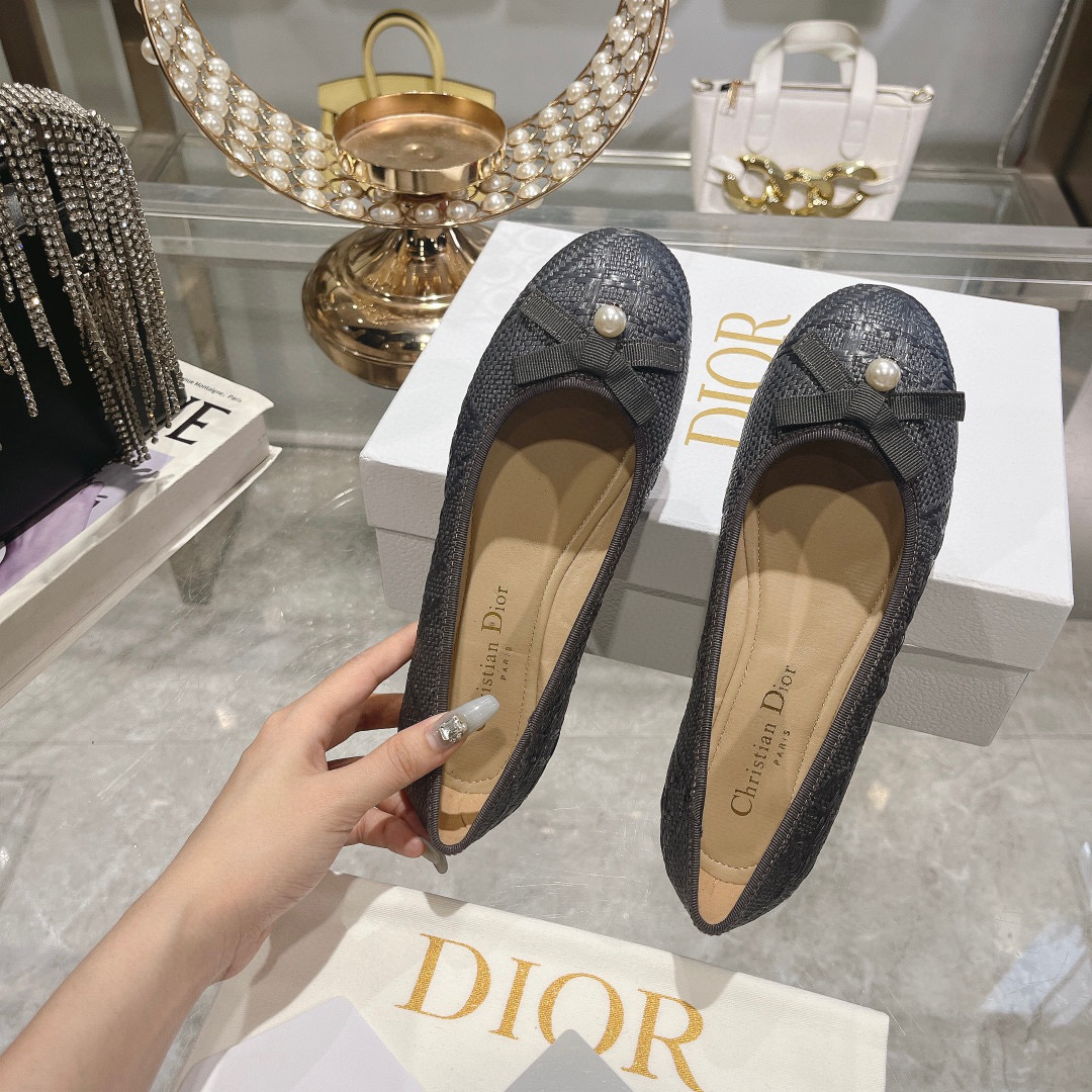 Christian Dior D-Joy in Black Cannage Embroidered Cotton Ballet Flats - Image 6