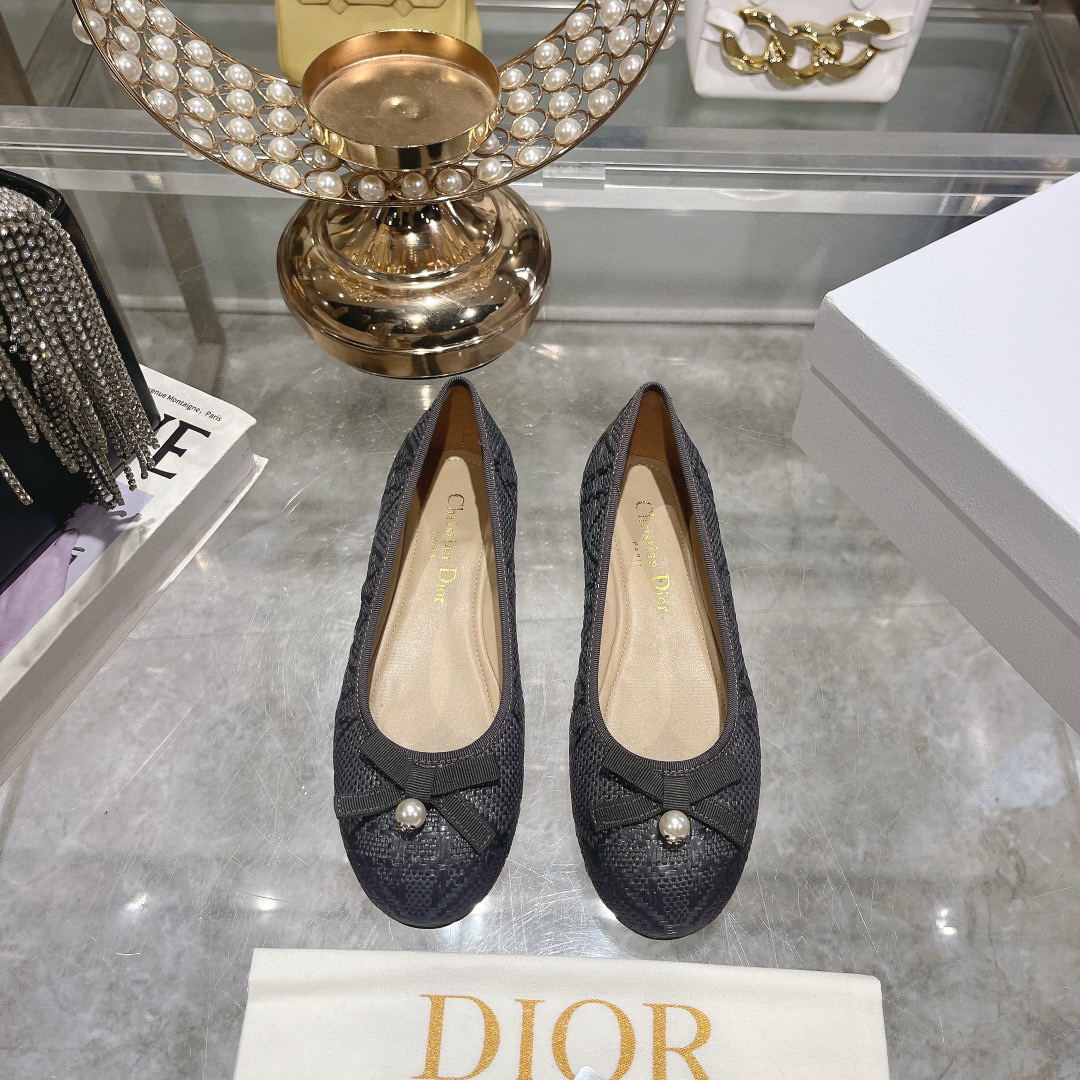 Christian Dior D-Joy in Black Cannage Embroidered Cotton Ballet Flats - Image 2
