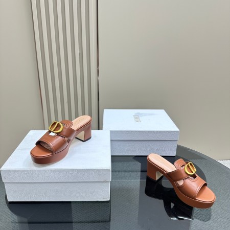 Dior 30 Montaigne Brown Calfskin with Gold CD Logo Heeled Slide