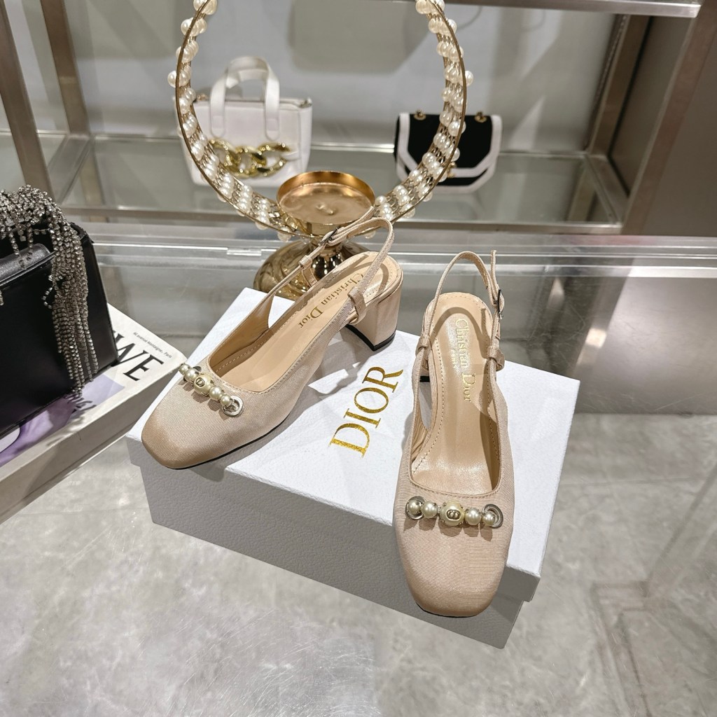 Dior J'Adior Beige with Pearl Embellishments Slingback Heels
