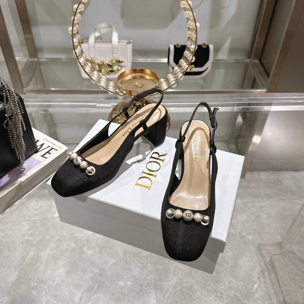 Dior Slingback Pearl and Metal CD Embellishment Black Pump