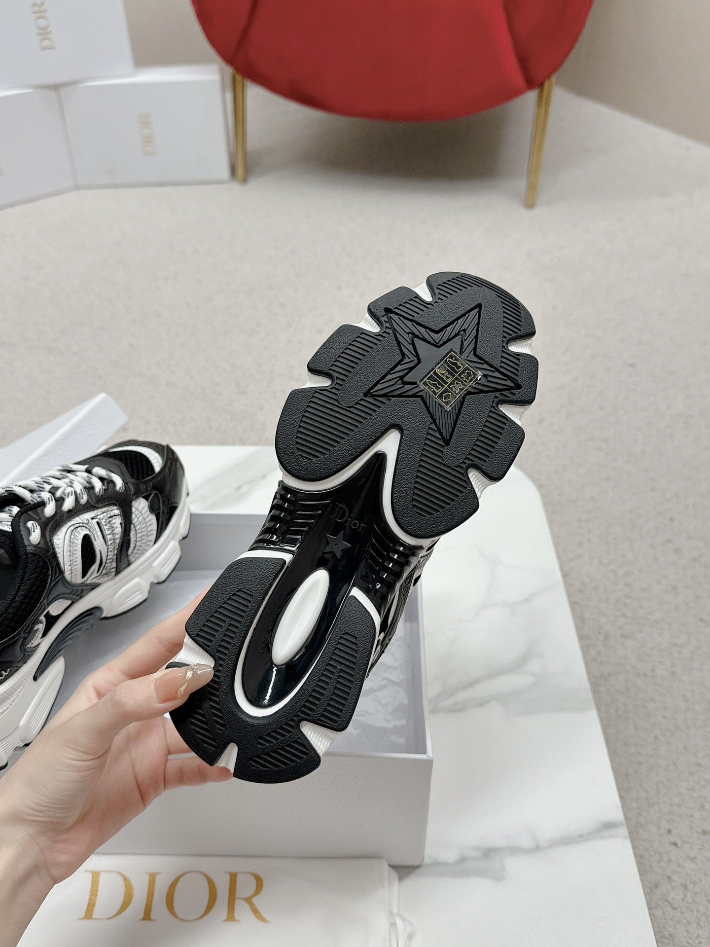 Dior Chrono Black Mesh with White Technical Overlays Sneakers - Image 9